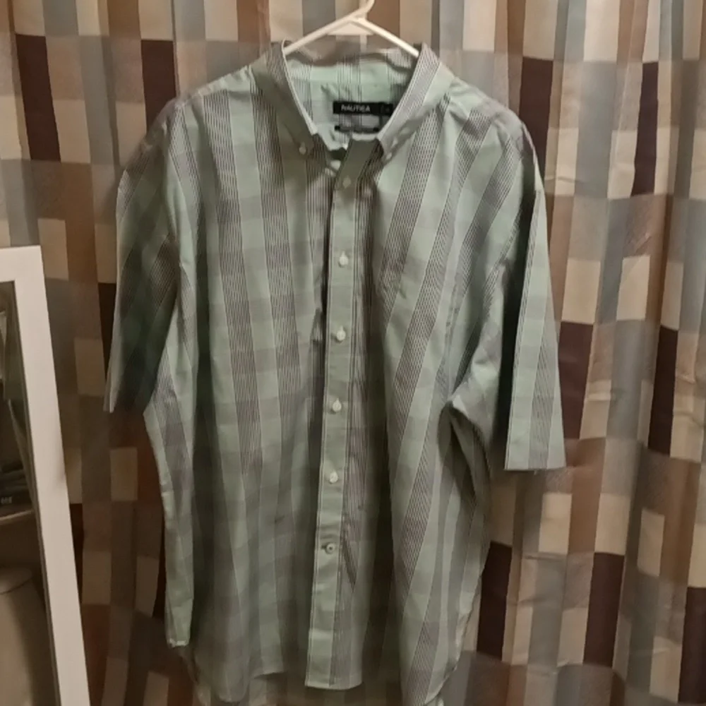 NWOT NAUTICA mint green blue & white short sleeve shirt Size XXL - Picture 3 of 4
